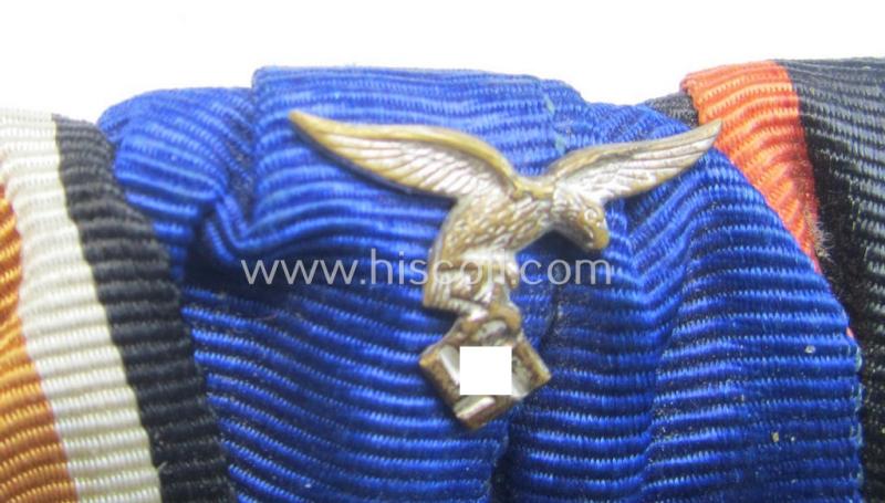 Three-pieced WH (Luftwaffe) medal-bar (ie.: 'Ordenspange') resp. showing an: 'EKII. Kl.', a: 'WH-DA der 4. Stufe' (with down-tailed eagle-device) and a: Czech 'Anschluss'-medal