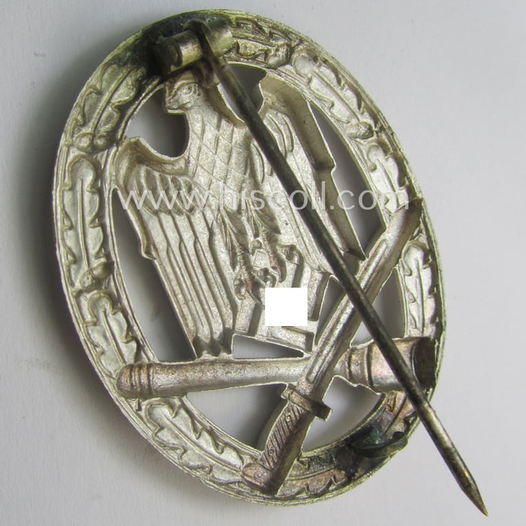 Stunning, 'Allgemeines Sturmabzeichen' (or: General Assault Badge ie. GAB) being a (typical!) unmarked, 'Buntmetall'-based- and/or 'hollow-back'-specimen as was produced by the: 'W. Deumer'-company