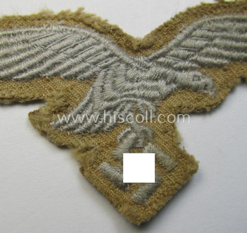 Superb - clearly used and actually very scarcely found! - WH (Luftwaffe) 'tropical'-issued- (ie. DAK or 'Deutsches Afrika Korps'-related) EM- ie. NCO-type breasteagle as was specifically intended for usage on the tropical-tunics