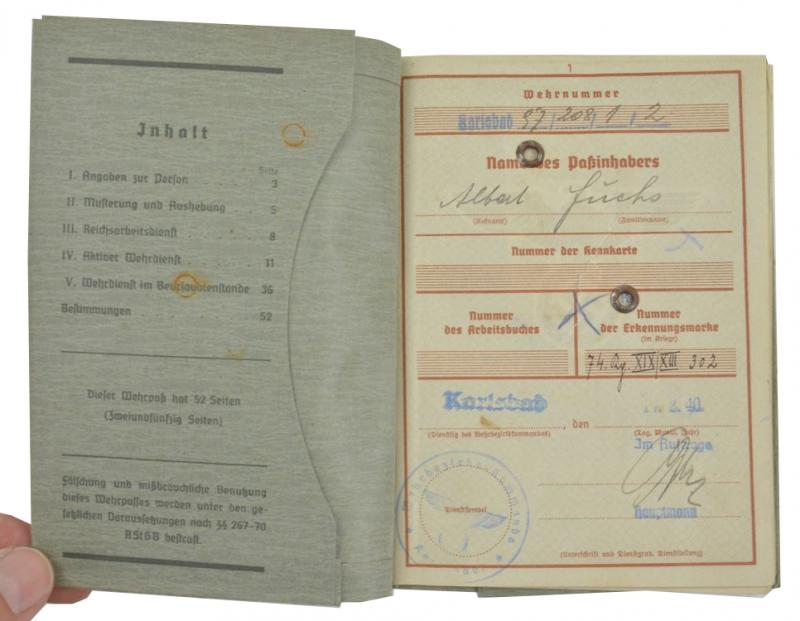 German WH Wehrpass with Cover 'Albert Fuchs'