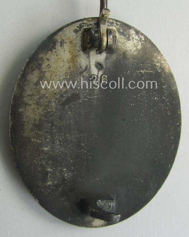 'Verwundeten-Abzeichen in Silber' being a clearly maker- (ie. '26'-) marked- and typical zinc- (ie. 'Feinzink'-) based example as was produced by the desirable maker: 'B.H. Mayer's Kunstprägeanstalt'