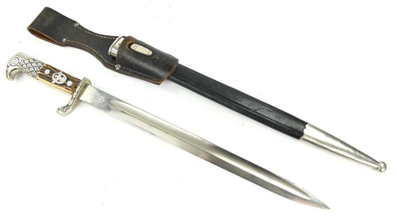 German Police Stag Handled Dress Bayonet with Frog