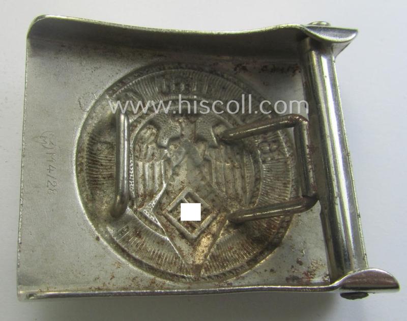 HJ (ie. 'Hitlerjugend') nickle-chrome-based belt-buckle being a neatly maker (ie. 'RzM M4/28'-) marked specimen