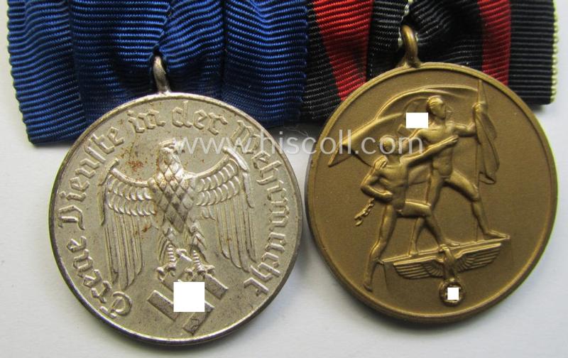 2-pieced, WH (Heeres o. Kriegsmarine) medal-bar (ie.: 'Doppelspange') resp. showing a: 'WH-DA 4. Stufe' and a Czech 'Anschluss'-medal that comes with a firmly attached 'Prager Burg-Spange'