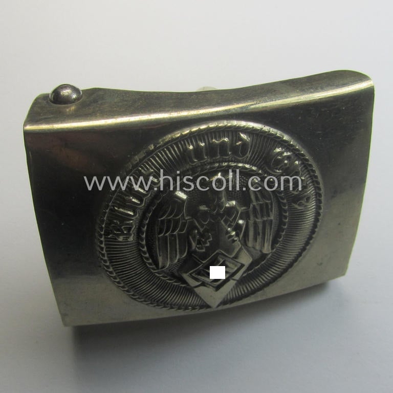 HJ (ie. 'Hitlerjugend') nickle-chrome-based belt-buckle being a neatly (double!) maker (ie. 'RzM 17' and/or 'A' ie. 'Assmann & Söhne') marked specimen