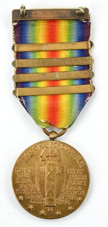 US WW1 Victory Medal with 4 Clasps