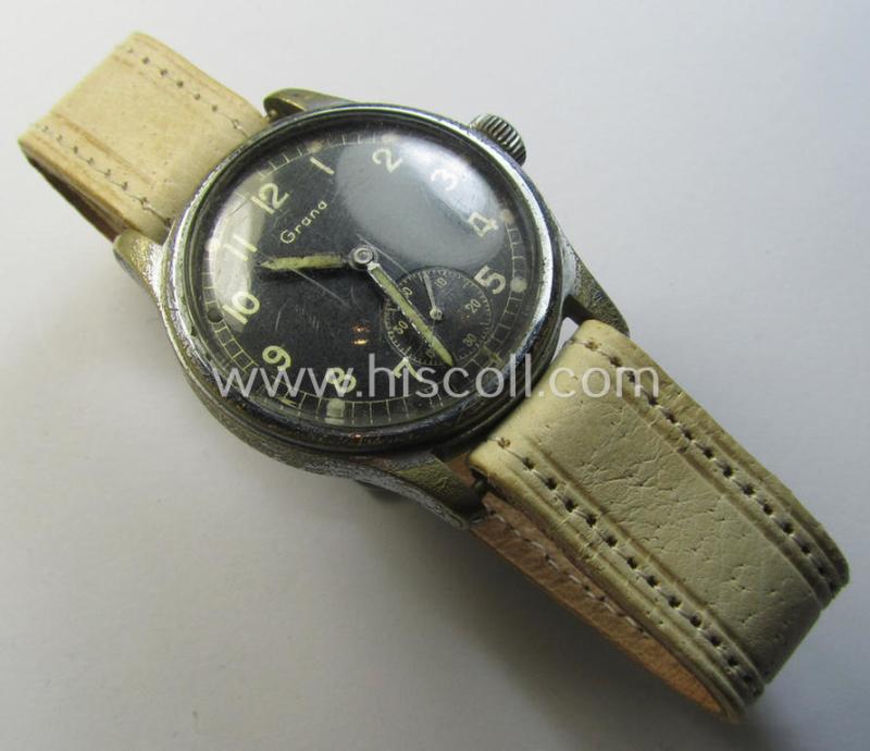 Superb - and scarcely encountered! - WH (Heeres, LW etc.) WWII-period wrist-watch (or: 'Dienstuhr') of the make: 'Grana' having an engraved number: 'D345062H' on its back (and that comes in a still functional condition)