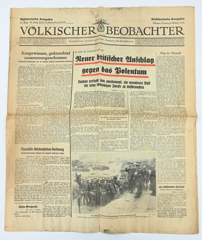 German Newspaper Volkischer Beobachter 6 February 1940