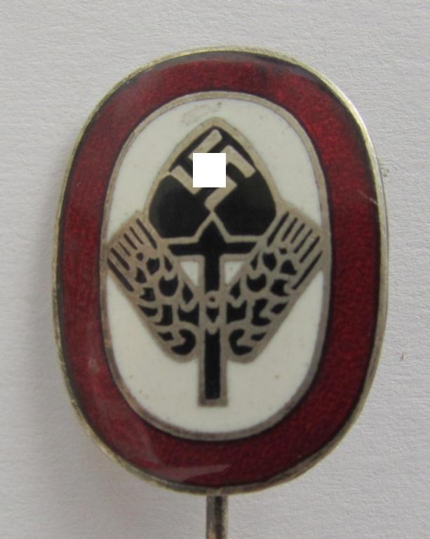 Neat, multi-coloured- and/or enamelled lapel-pin (aka: 'RAD-Erinnerungsnadel') being a neatly maker- (ie. 'RAD - P&L'-) marked example as was intended for the: 'Reichsarbeitsdienst der Männer (RAD/M)' 