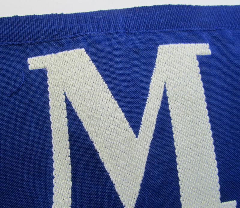 Attractive - and scarcely found! - EM- (ie. NCO-) pattern 'Reichsluftschutzbund' (ie. 'RLB'-) service-armband as executed in the neat 'BeVo'-weave-pattern as was intended for usage by a member serving as an: 'RLB-Melder'