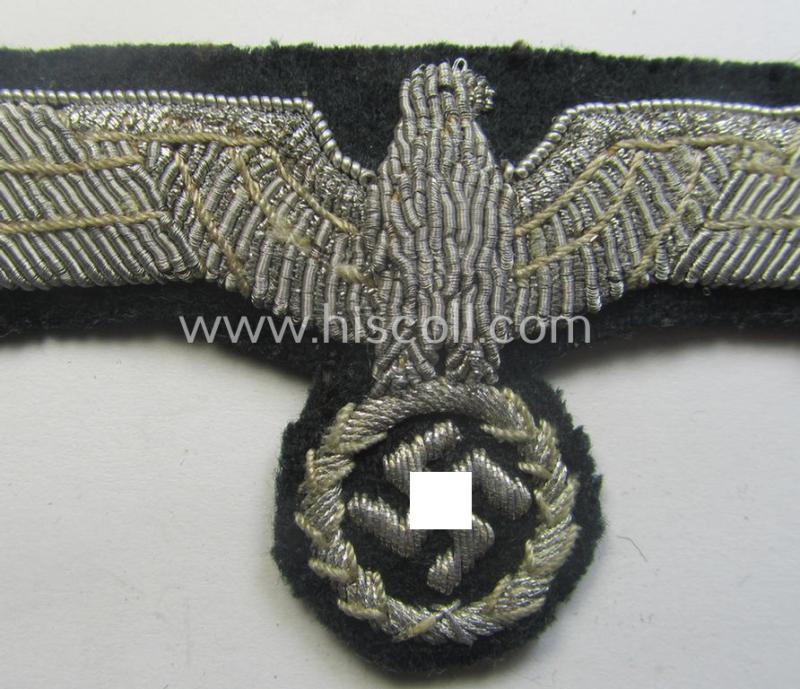 WH (Heeres) officers'-type, hand-embroidered breast-eagle (ie. 'Brustadler für Offiziere') as was executed in bright-silverish-coloured braid as was intended for usage on the various officers'-pattern tunics