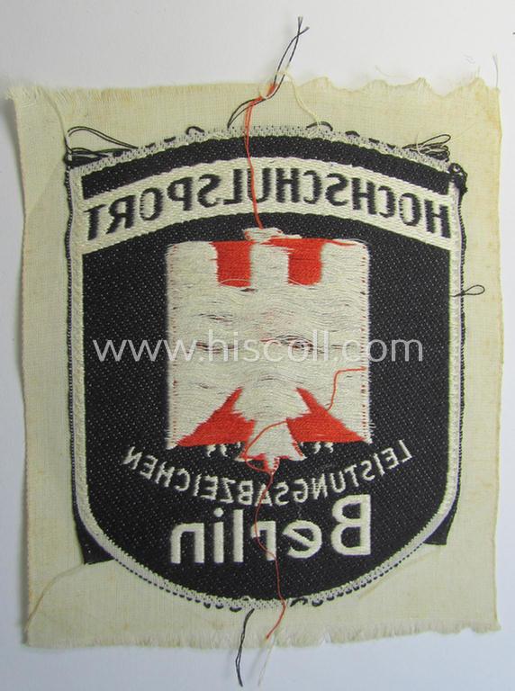 Attractive - and unusually seen! - linnen-based and/or 'BeVo'-woven sports-patch (ie. 'Leistungsabzeichen') as was specifically intended for usage by members serving within the: 'Berliner Universität'