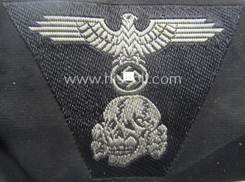 Waffen-SS black-coloured M43-pattern 'Panzer'-cap-trapezoid as executed in 'BeVo'-weave-pattern as was specifically intended for usage on the M43-model field-caps (ie. 'Einheitsfeldmützen')