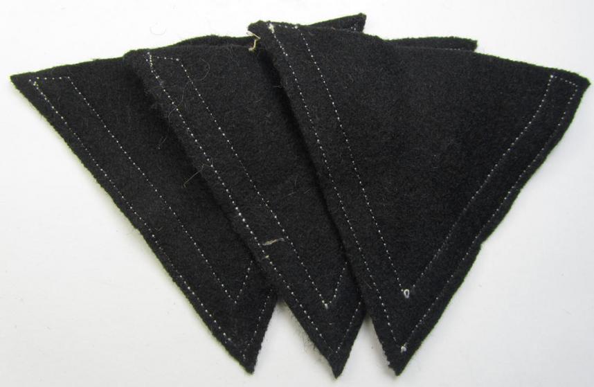 Waffen-SS-type 'Armwinkel' (or: rank-chevron) as executed on black-coloured wool as was specifically intended for usage by an SS-soldier with the rank of: 'SS-Sturmmann'