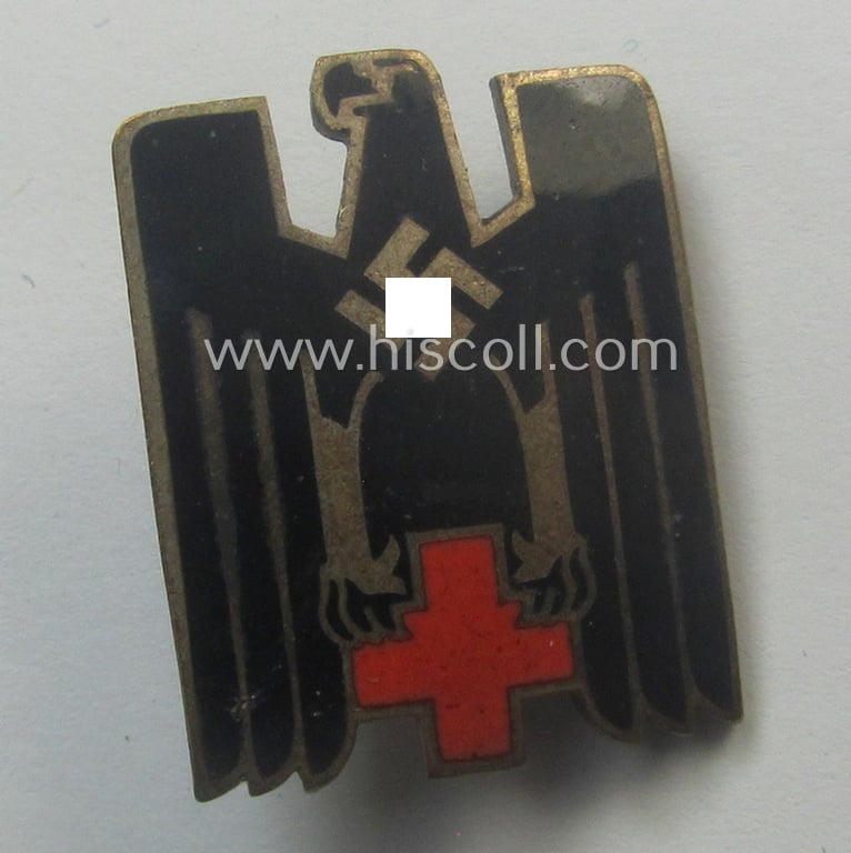 Larger-sized, multi-coloured- and/or neatly enamelled DRK (ie. 'Deutsches Rotes Kreuz') visor-cap badge (or: 'Mützenabzeichen für Schirmmütze')