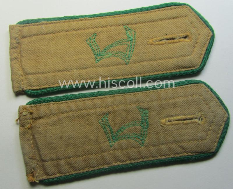 Fully matching pair of (typical) early-period and neatly 'cyphered', so-called: 'Hitlerjugend' (HJ) 'Landjahr'-shoulderstraps as was intended for and used by a member with the rank of: 'Hitlerjunge'