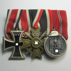 Superb, 3-pieced, WWII-period medal-bar (ie. 'Ordenspange') showing resp....