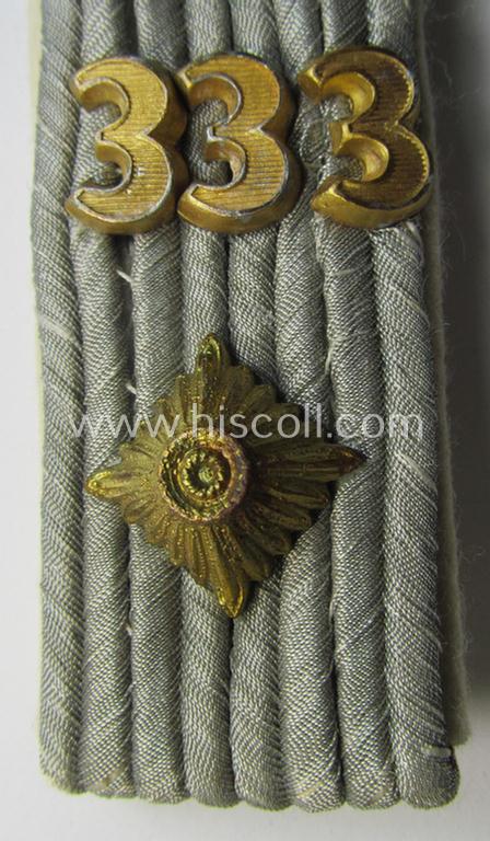 Neat - but regrettably single! - WH (Heeres) officers'-pattern, 'cyphered' shoulderboard as was intended for an: 'Oberleutnant des Infanterie-Regiments 333'
