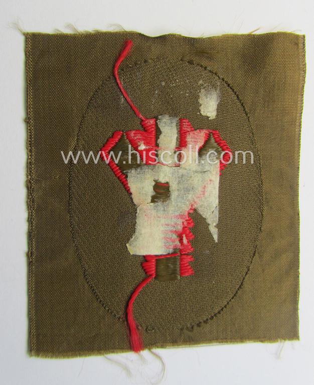 Attractive, SA (ie. 'Sturmabteilungen') armbadge as executed in the neat 'BeVo'-weave pattern as was specifically intended for usage by an: 'Sanitäts-Unterführer o. Mann' (ie. 'SA-Feldscher')