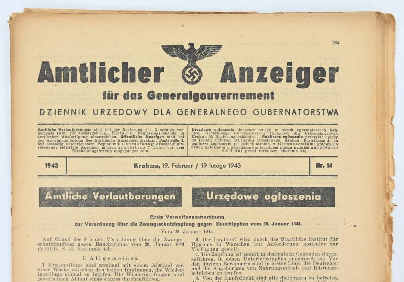 German Generalgoverment Newspaper 'Amtlicher Anzeiger'