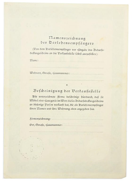 German Third Reich Era Marriage Loan Certificate