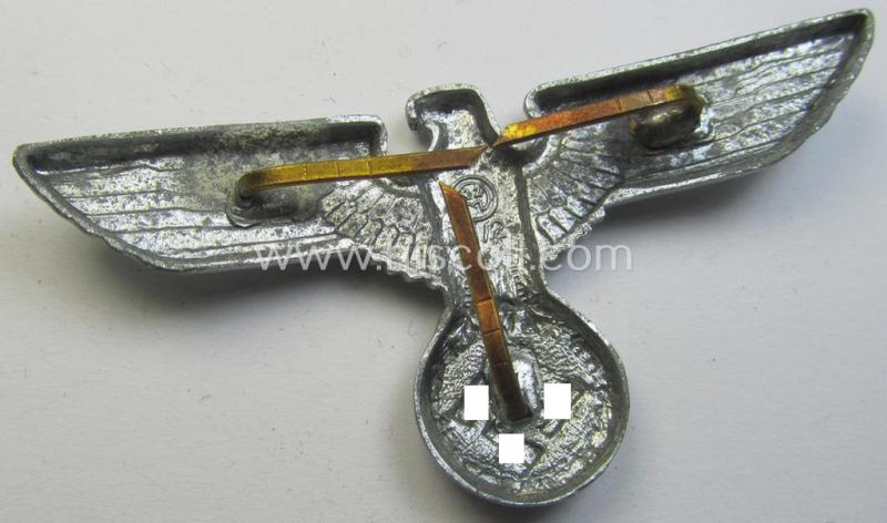 Bright-silver-coloured- and/or: zinc- (ie. 'Feinzink'-) based (political-style) visor- (ie. 'Schirmmützen'-) cap-eagle being a detailed example that is neatly: 'RzM' and/or: 'M1/24' marked