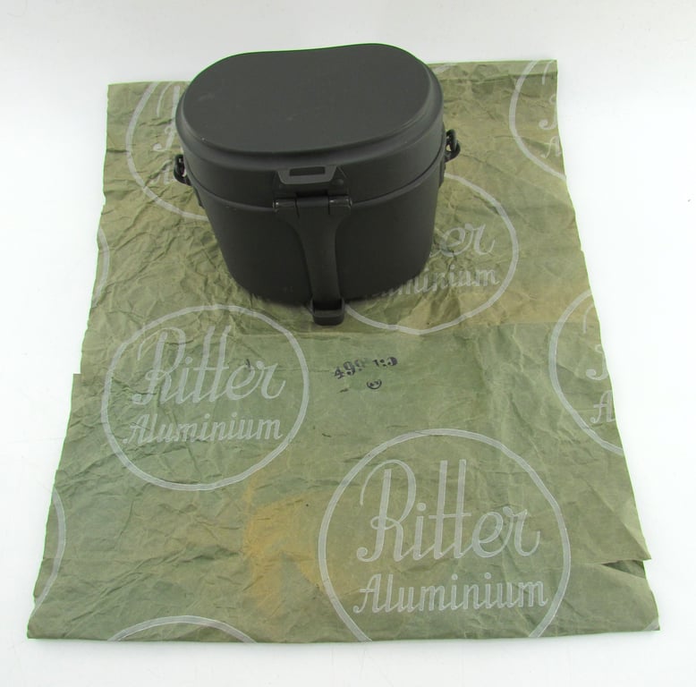 Wehrmacht M31 mess kit (“Kochgeschirr”) with factory “Ritter Aluminium” wrapping paper