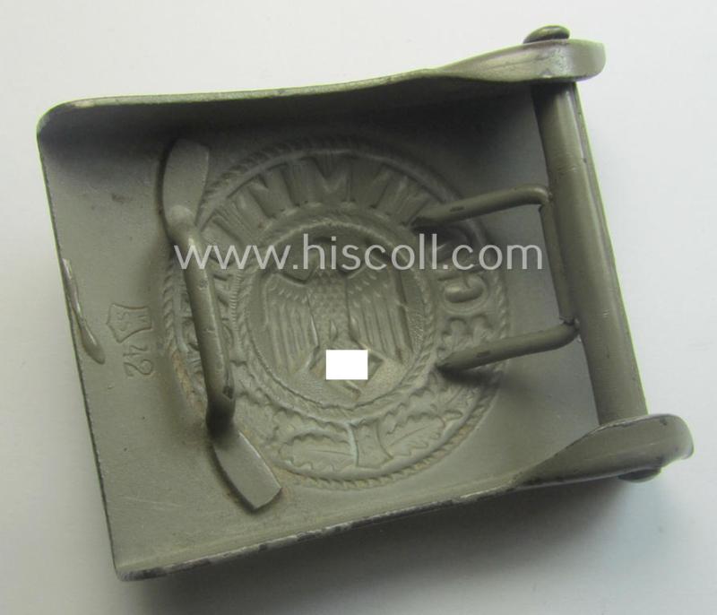 'Virtually mint', 'standard-issue'-pattern WH (Heeres) field-grey-toned- and/or typical steel-based belt-buckle being a maker- (ie. 'm.S.S.'-) marked and/or: '1942'-dated example