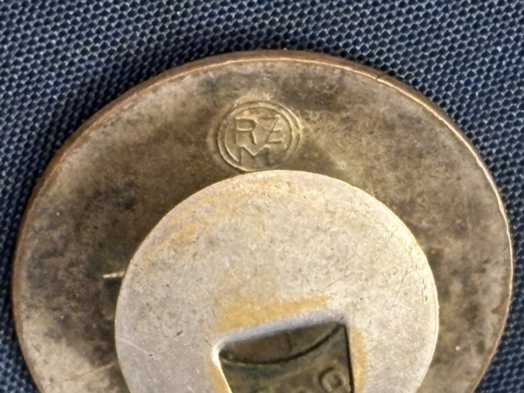HARDER TO FIND WWII GERMAN NSDAP PARTY BADGE BUTTON HOLE FIXING BY FERDINAND WAGNER.