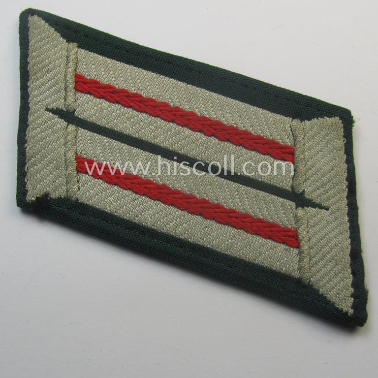 Pair of WH (Heeres) later-war-pattern, officers'-type collar-tabs (ie. 'Kragenspiegel für Offiziere') as entirely executed in 'BeVo'-weave pattern as was intended for an officer serving within the: '(Sturm)Artillerie-Trpn.'