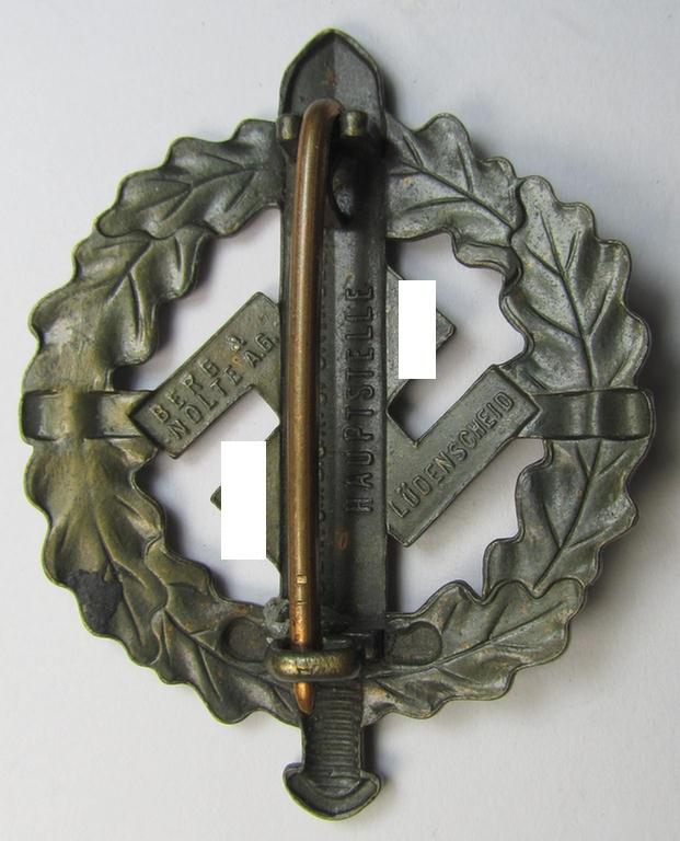 Early- (ie. mid-) war-period example of an: 'SA-Sportabzeichen in Bronze' being a very detailed and maker- (ie. 'Berg u. Nolte'-) marked example that is void of an impressed bearers'-number