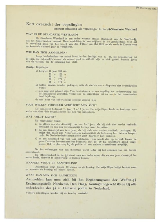 Dutch Waffen-SS Recruitment Flyer 'Westland'