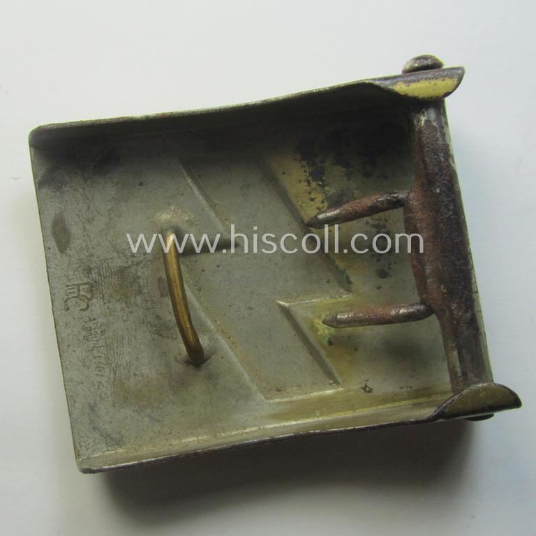 DJ (ie. 'Deutsches Jungvolk') silver-coloured- (ie. typical nickle-chromed) belt-buckle (ie. 'Koppelschloss') being a clearly maker- (ie. 'P.u.C.' and/or: 'RzM M4/28'-) marked example that comes in a moderately used- ie. worn, condition