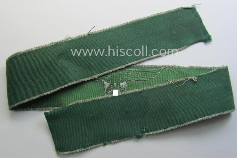 Truly used- and/or worn, customs-related cuff-title (ie. 'Ärmelstreifen des Reichsfinanzverwaltung- o. Zollgrenzschutz') being a detailed example as executed in the so-called: 'flatwire'- (ie. 'BeVo-weave'-) pattern