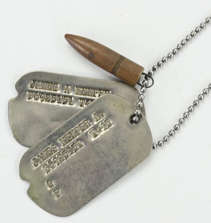US WW2 Dog-Tag set with Chain and Bullit 'James A Kemper'
