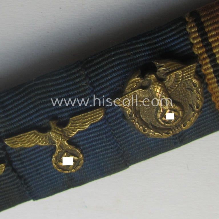 4-pieced ribbon-bar (ie. 'Feld-o. Bandspange') showing resp. two WH (Heeres or KM) so-called: 'DA für 4 u. 12 Jahre treue Dienste', a (scarcely seen!) 'Zollgrenzschütz-Ehrenzeichen' and an: Austrian 'Anschluss'-medal