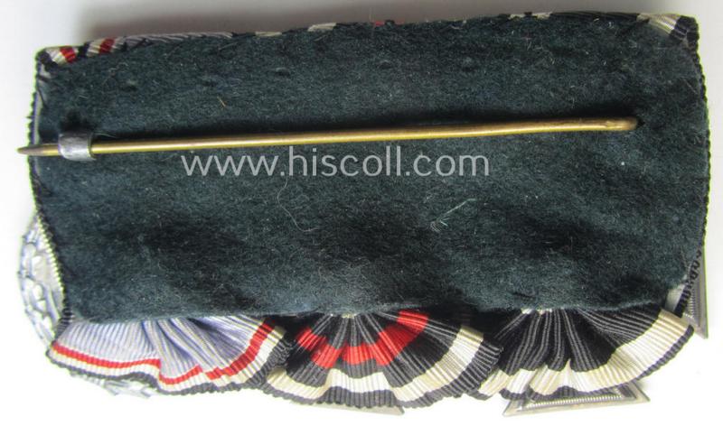 Unusually found, 3-pieced WWI- (ie. TR-) period medal-bar (ie. 'Ordenspange') respectively depicting a WWI-period: 'EKII.Kl.', a: Frontkämpferkreuz 1914-18' (ie.: 'Kriegsteilnehmerkreuz mit Schw.') and a: 'Luftschutz-Ehrenzeichen 2. Stufe'