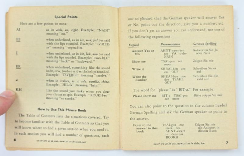US WW2 Phrase Book German 1943