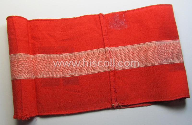 Attractive - and scarcely found! - 'standard-issued'- (ie. entirely woven) pattern, bright-red-coloured HJ- (ie. 'Hitlerjugend'-) related armband (ie. 'Armbinde') being a clearly used example that is void of an 'RzM'-etiket