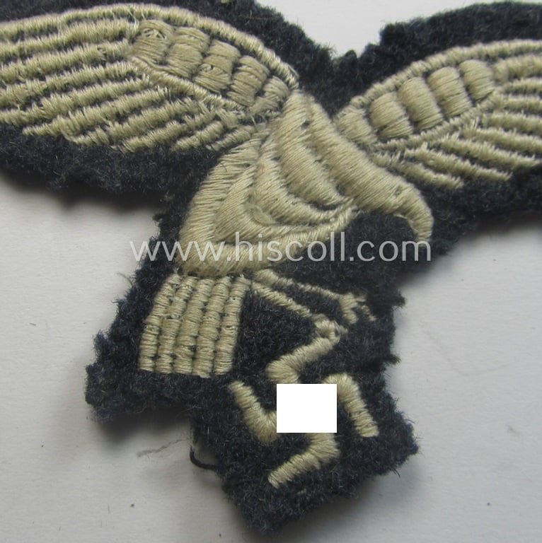 Truly used- ie. worn, 'variant'-pattern WH (Luftwaffe) EM- (ie. NCO-) 'down-tailed'-pattern breast-eagle