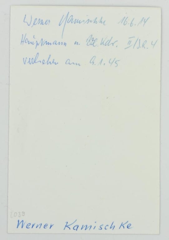 Signature of Wehrmacht Heer KC Recipient 'Werner Kamischke'