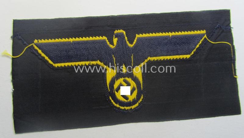 WH (Kriegsmarine) breast-eagle (ie. 'Brustadler für Mannschaften u. Uffz. der Kriegsmarine-Truppen') being a 'standard-pattern-example as executed in the 'BeVo'-weave-pattern on a darker-blue-coloured background