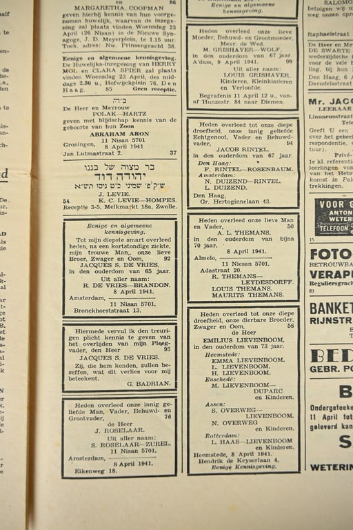 Dutch Jewish Newspaper 11 April 1941 Issue Nr. 1