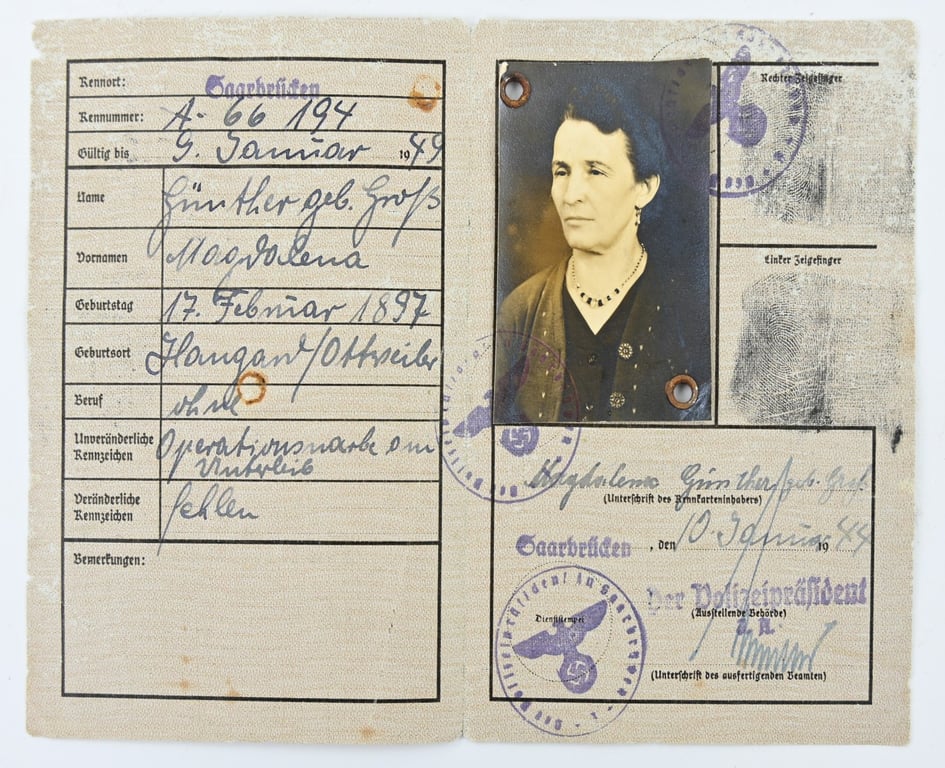 German Third Reich ID Pass Kennkarte