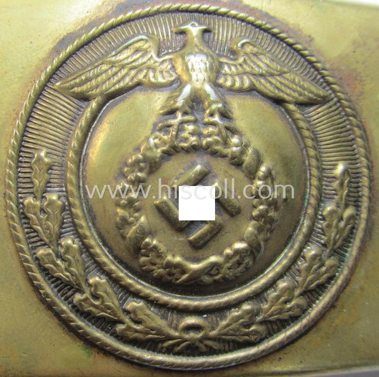 Neat - albeit unmarked and typically regular-sized! - example of a pre-war-period, SA (ie. 'Sturmabteilungen') copper- (ie. 'messing'-) based belt-buckle being a 'variant'-pattern- (ie. 'two-pieced'-) specimen