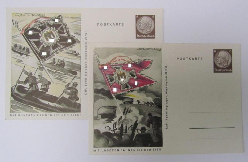 Attractive - and actually scarcely seen! - 8-pieced set, comprising of eight, colourfull and period postcards originating from the famous: 'Mit unseren Fahhen ist der Sieg!'-series