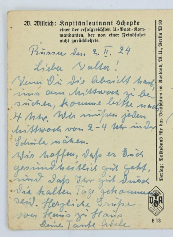 German KM Postcard 'Kapitanleutnant Schepke'
