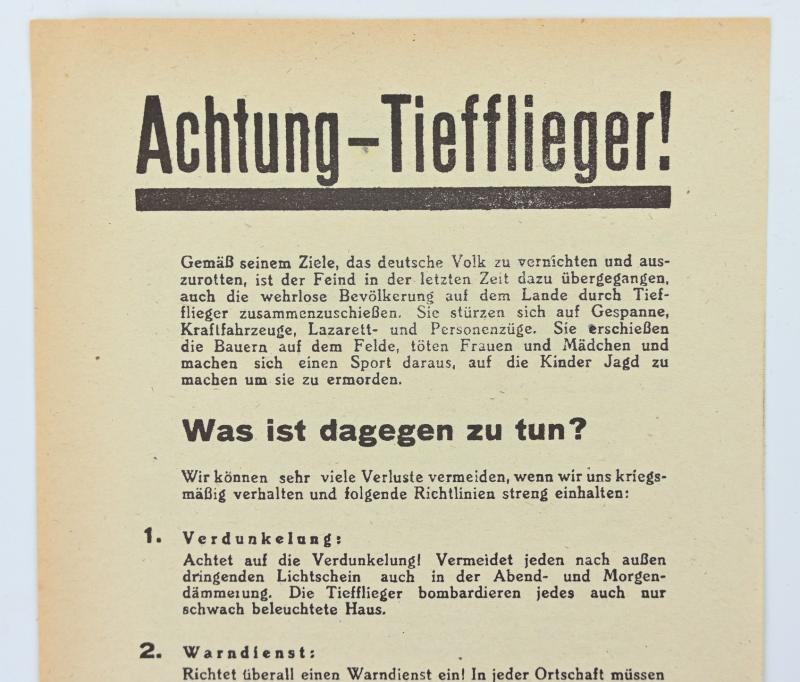 German Third Reich Flyer 'Achtung Tiefflieger!'