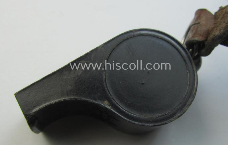 WH (Heeres, Kriegsmarine etc.) personal-equipment-item: a 'Bakelite'- (ie. resin-) based flute (ie. 'Dienstflöte') onto its original (brownish-coloured- and/or leather-based) lanyard