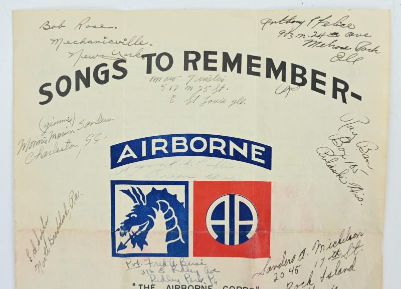US WW2 82nd Airborne Division Signed Song Book